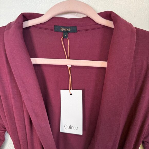NWT Quince Tencel Jersey Midi Wrap Dress Wine Basic Sleeved Small Classic - Picture 7 of 13